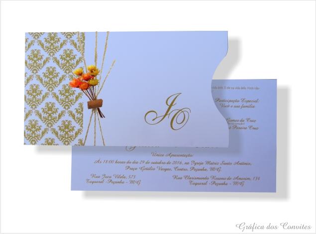 Convite em papel Branco-AA Impressão Dourada Valor de 100 convites 295,00 Codigo tn-353