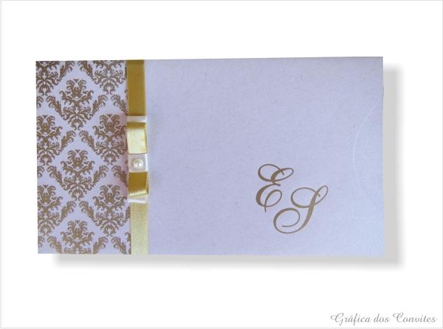 Convite em papel Branco-AA Impressão Dourada Valor de 100 convites 345,00 Codigo tn-360