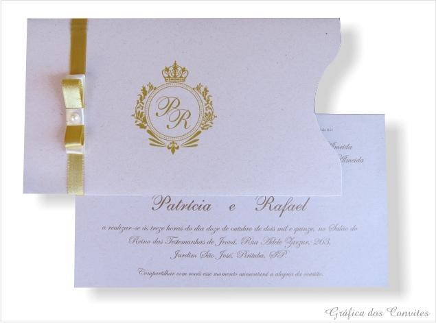 Convite em papel Branco-AA Impressão Dourada Valor de 100 convites 385,00 Codigo tn-362